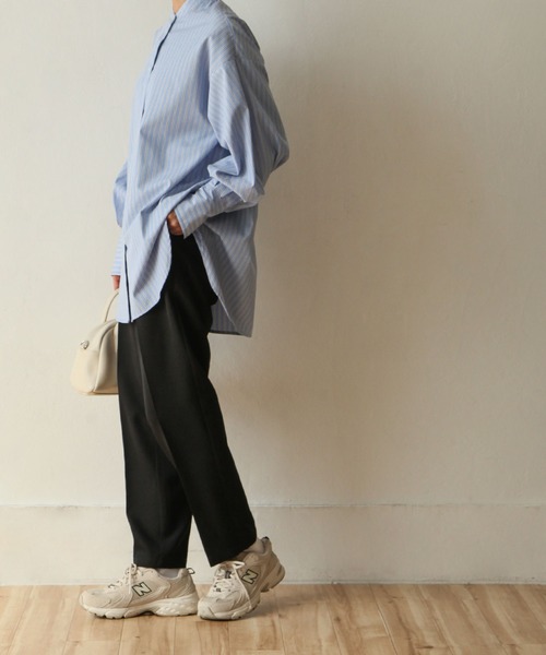 Chillfar(チルファー)の「カラーテーパードスラックスパンツ(スラックス・レディース・ブラック/ダークブラウン/ブラウン/レッド/ピンク/オレンジ/ブルー/グリーン/ライトブラウン/ミント/マスタード/グレイッシュベージュ/グレイッシュブルー/アイボリー系/グリーン系・MEDIUM/LARGE)」の20枚目の写真