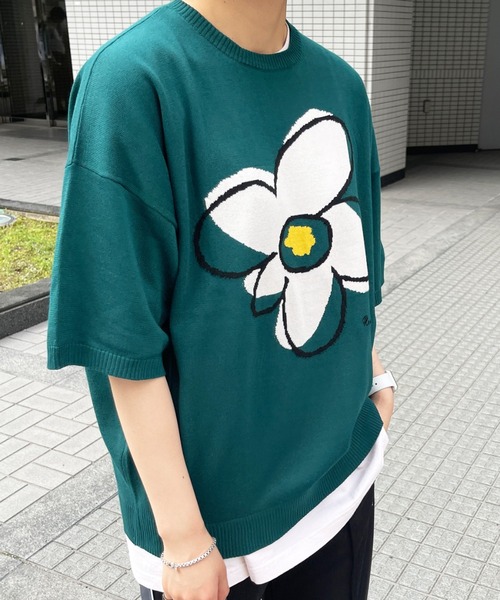 CPCM（シーピーシーエム）の「フロント花柄半袖ニットプルオーバー 