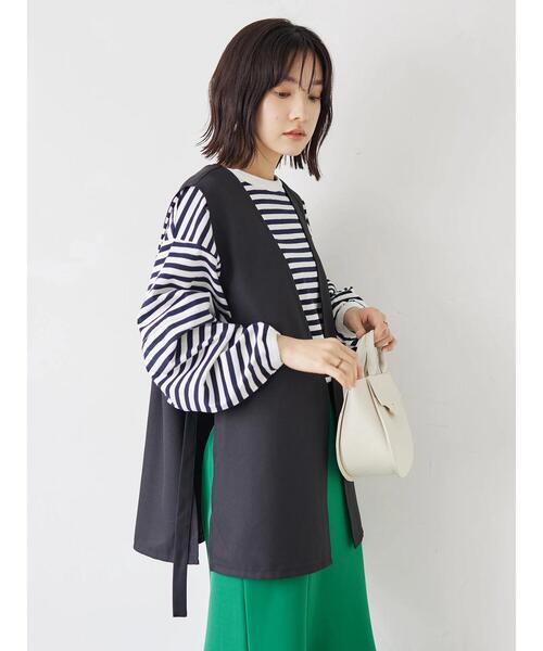 Green　Parks（グリーンパークス）の「サイドベルトベスト（ベスト・レディース・ベージュ/ブラック・FREE）」の10枚目の写真