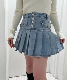 【XU/エックスユー】pocket denim skirt/デニムスカート ミニスカート プリーツスカート