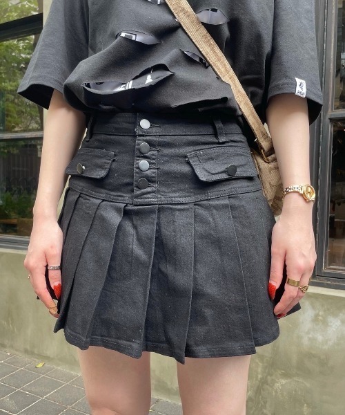 XU(エックスユー)の「【XU/エックスユー】pocket denim skirt/デニムスカート ミニスカート プリーツスカート(デニムスカート・レディース・ブラック/ブルー・M)」の18枚目の写真