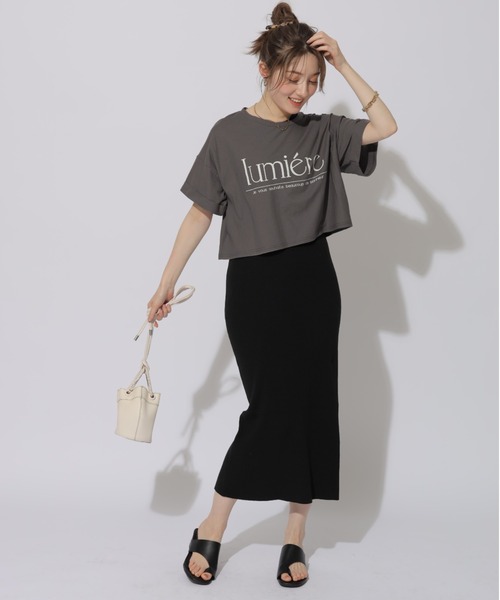 アプワイザーリッシェ　クロップドTシャツ×ニットロングワンピース Apuweiser-riche（アプワイザーリッシェ）の「クロップドT