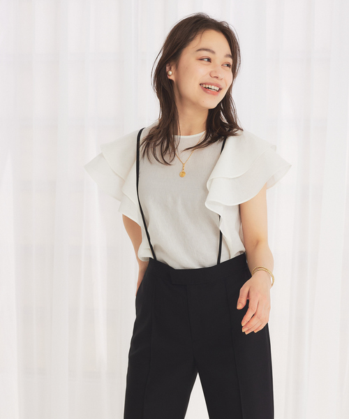 Rouge vif(ルージュヴィフ)の「ボイルフリルスリーブブラウス(シャツ/ブラウス・レディース・ホワイト/ネイビー・フリー)」の7枚目の写真