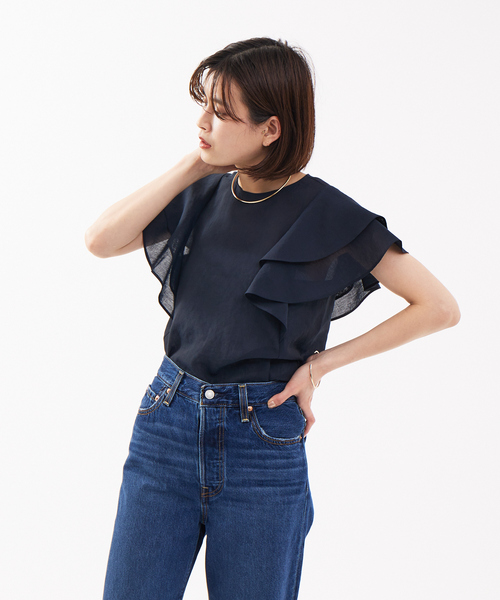 Rouge vif(ルージュヴィフ)の「ボイルフリルスリーブブラウス(シャツ/ブラウス・レディース・ホワイト/ネイビー・フリー)」の15枚目の写真
