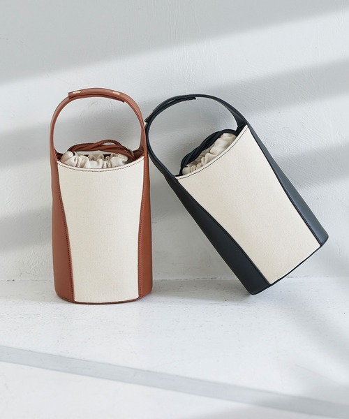 KOBE LETTUCE(コウベレタス)の「キャンバス×フェイクレザーバケットバッグ(ハンドバッグ・レディース・ブラック系その他/ブラウン系その他・FREE)」の1枚目の写真