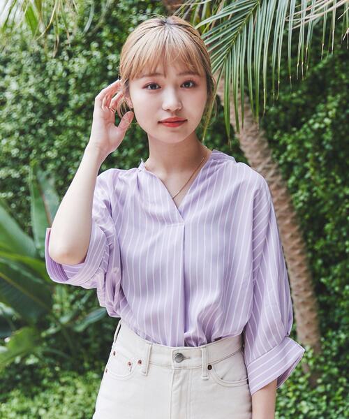 coen（コーエン）の「カラーストライプスキッパーブラウス