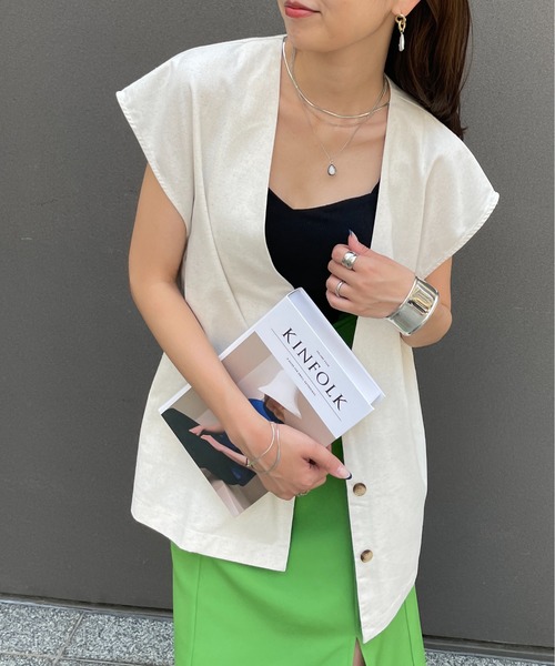 StyleSea（スタイルシー）の「コットンリネンジレベスト（ベスト・レディース・ナチュラル/ターコイズブルー/カーキ・MEDIUM）」の2枚目の写真