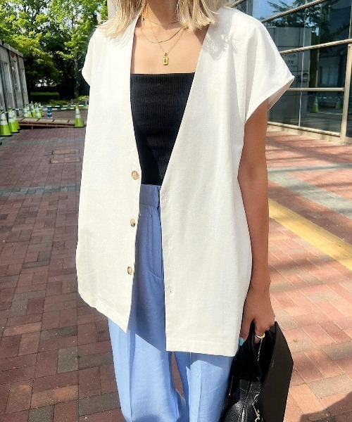 StyleSea（スタイルシー）の「コットンリネンジレベスト（ベスト・レディース・ナチュラル/ターコイズブルー/カーキ・MEDIUM）」の15枚目の写真