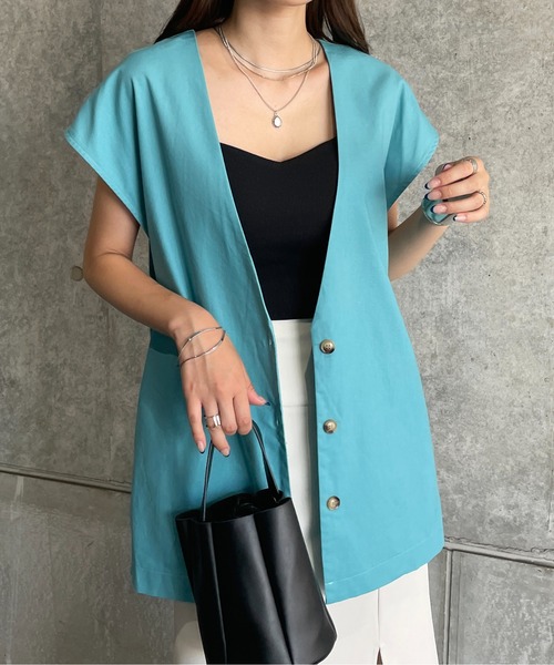 StyleSea（スタイルシー）の「コットンリネンジレベスト（ベスト・レディース・ナチュラル/ターコイズブルー/カーキ・MEDIUM）」の8枚目の写真