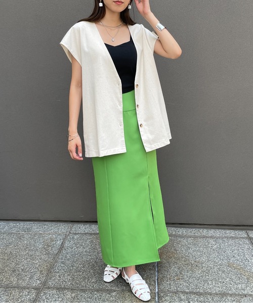 StyleSea（スタイルシー）の「コットンリネンジレベスト（ベスト・レディース・ナチュラル/ターコイズブルー/カーキ・MEDIUM）」の4枚目の写真