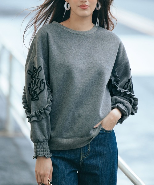 RANAN（ラナン）の「＜裏起毛＞コード刺しゅう使いプルオーバー（Tシャツ/カットソー・レディース・グレイッシュベージュ/ブルーパープル/チャコール/ブラック・M/LL/L）」の3枚目の写真