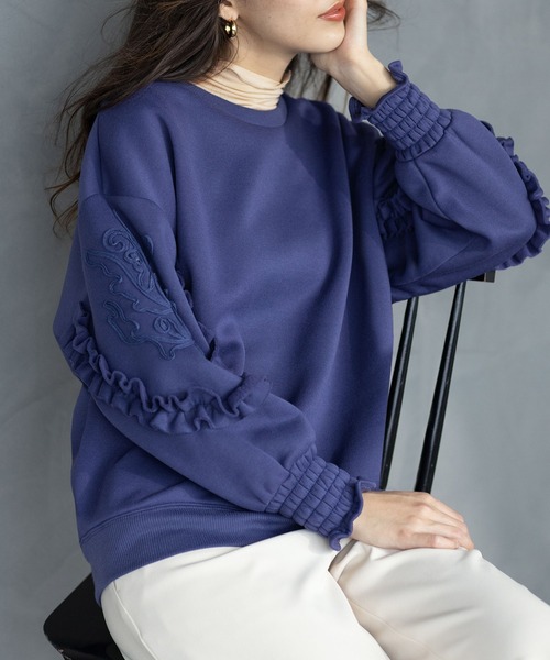 RANAN（ラナン）の「＜裏起毛＞コード刺しゅう使いプルオーバー（Tシャツ/カットソー・レディース・グレイッシュベージュ/ブルーパープル/チャコール/ブラック・M/LL/L）」の4枚目の写真