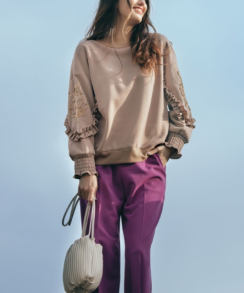 RANAN（ラナン）の「＜裏起毛＞コード刺しゅう使いプルオーバー（Tシャツ/カットソー・レディース・グレイッシュベージュ/ブルーパープル/チャコール/ブラック・M/LL/L）」の8枚目の写真