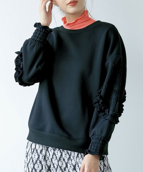 RANAN（ラナン）の「＜裏起毛＞コード刺しゅう使いプルオーバー（Tシャツ/カットソー・レディース・グレイッシュベージュ/ブルーパープル/チャコール/ブラック・M/LL/L）」の5枚目の写真