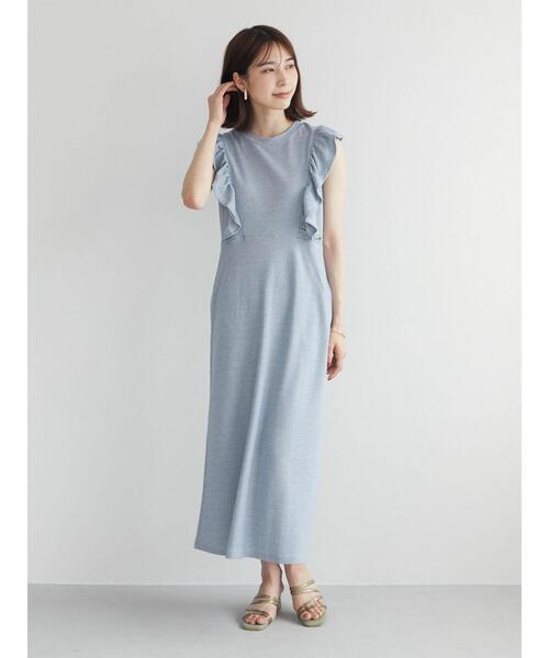 Sugar spoon（シュガースプーン）の「・SUGAR SPOON ボーダーラッフルワンピ（ワンピース・レディース・ブラック/ブルー/グリーン・FREE）」の5枚目の写真