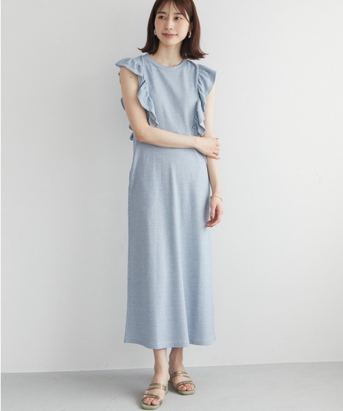 Sugar spoon（シュガースプーン）の「・SUGAR SPOON ボーダーラッフルワンピ（ワンピース・レディース・ブラック/ブルー/グリーン・FREE）」の3枚目の写真