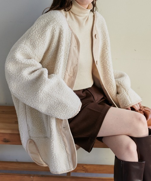 DISCOAT（ディスコート）の「【WEB限定】ノーカラーボアジャケット