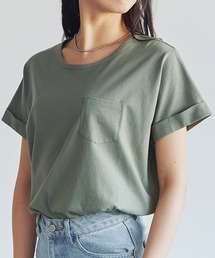 綿100% ラウンドヘム胸ポケット付きTシャツ