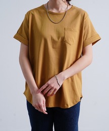 綿100% ラウンドヘム胸ポケット付きTシャツ