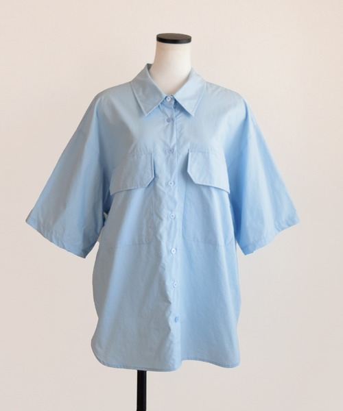 Marient（マリエント）の「ダブルポケットオーバーシャツ（シャツ/ブラウス・レディース・ホワイト/ライトブルー・FREE）」の6枚目の写真