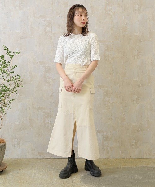 Lull(ルル)の「【Lull / ルル】ぽこぽこショートトップス(Tシャツ/カットソー・レディース・ブラック/イエロー/ホワイト・ONESIZE)」の6枚目の写真