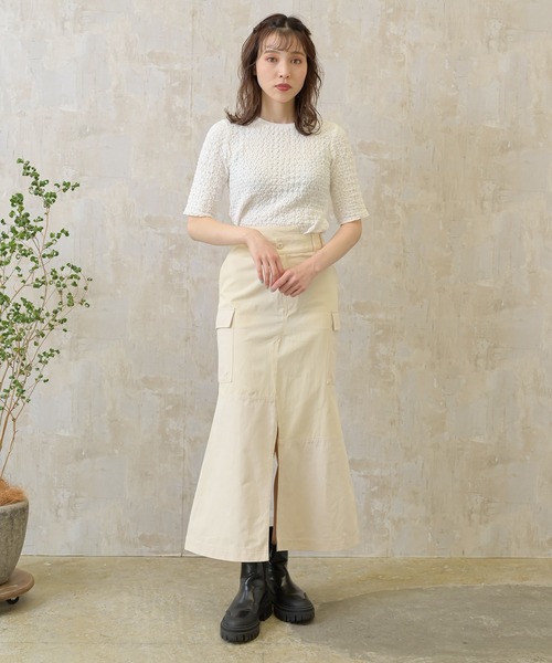 Lull(ルル)の「【Lull / ルル】ぽこぽこショートトップス(Tシャツ/カットソー・レディース・ブラック/イエロー/ホワイト・ONESIZE)」の8枚目の写真