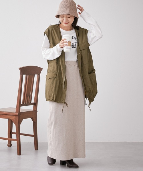 CIAOPANIC TYPY（チャオパニックティピー）の「■メランジリブナロースカート（スカート・レディース・チャコールグレー/ベージュ/ブラウン・ONE SIZE）」の6枚目の写真