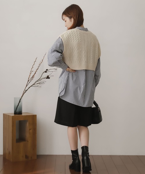 SENSE OF PLACE by URBAN RESEARCH（センスオブプレイスバイアーバンリサーチ）の「ニットベストレイヤードシャツ（シャツ/ブラウス・レディース・ネイビー/オフホワイト/オレンジ・ONE）」の15枚目の写真