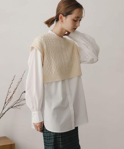 SENSE OF PLACE by URBAN RESEARCH（センスオブプレイスバイアーバンリサーチ）の「ニットベストレイヤードシャツ（シャツ/ブラウス・レディース・ネイビー/オフホワイト/オレンジ・ONE）」の17枚目の写真