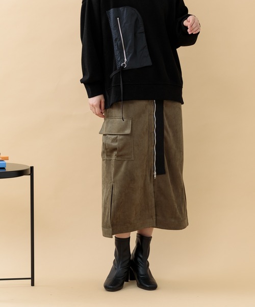 Paradise Picnic（パラダイスピクニック）の「33℃ センターストレッチカーゴスカート（スカート・レディース・ブラック/カーキ・FREE）」の2枚目の写真