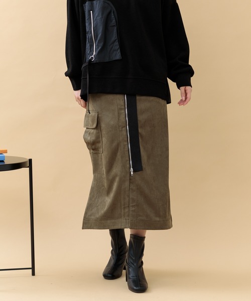 Paradise Picnic（パラダイスピクニック）の「33℃ センターストレッチカーゴスカート（スカート・レディース・ブラック/カーキ・FREE）」の3枚目の写真