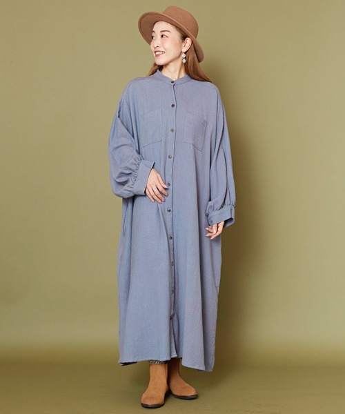 チャイハネ（チャイハネ）の「【チャイハネ】ユータリーシャツワンピース（シャツワンピース・レディース・パープル/オフホワイト/キャメル・FREE）」の3枚目の写真