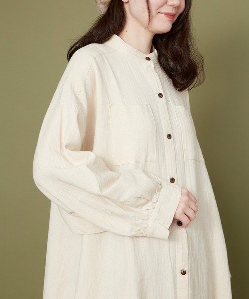 チャイハネ（チャイハネ）の「【チャイハネ】ユータリーシャツワンピース（シャツワンピース・レディース・パープル/オフホワイト/キャメル・FREE）」の8枚目の写真