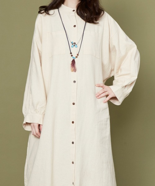 チャイハネ（チャイハネ）の「【チャイハネ】ユータリーシャツワンピース（シャツワンピース・レディース・パープル/オフホワイト/キャメル・FREE）」の10枚目の写真