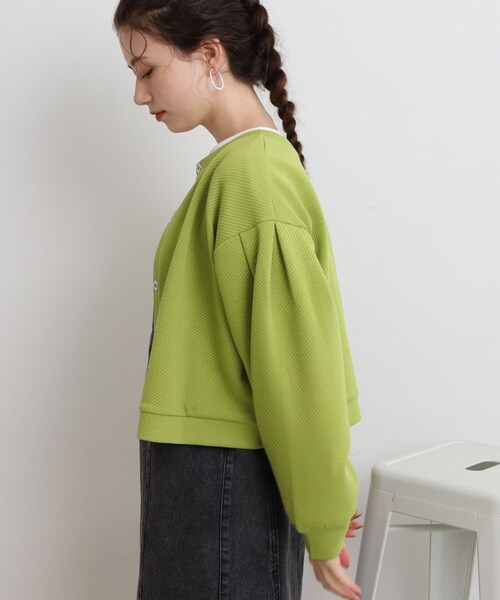 Cutie Blonde（キューティーブロンド）の「◆キルテイング前後2WAYプルオーバー（カーディガン/ボレロ・レディース・アイボリー/ブラック/黄緑系・00）」の6枚目の写真