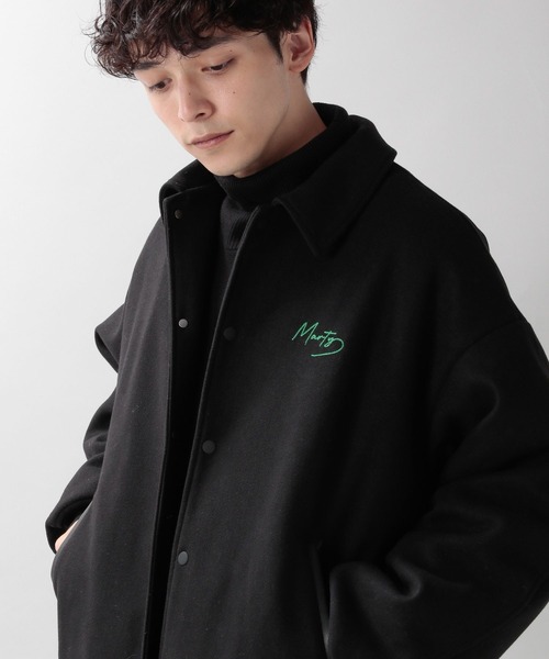 RAGEBLUE（レイジブルー）の「ウーリーテック/ワンポイント刺繍アワードブルゾン（スタジャン・メンズ・ブラック/ネイビー・MEDIUM/LARGE）」の7枚目の写真