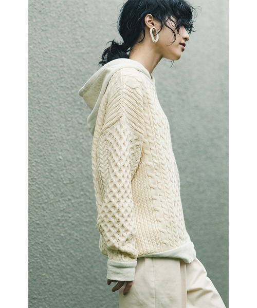 haco!(ハコ)の「かわいげもかっこよさも!スウェットとニットのいいとこどりケーブルニットパーカー YEAH RIGHT!! for haco!(パーカー・レディース・アイボリー・1/2)」の8枚目の写真