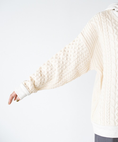 haco!(ハコ)の「かわいげもかっこよさも!スウェットとニットのいいとこどりケーブルニットパーカー YEAH RIGHT!! for haco!(パーカー・レディース・アイボリー・1/2)」の7枚目の写真