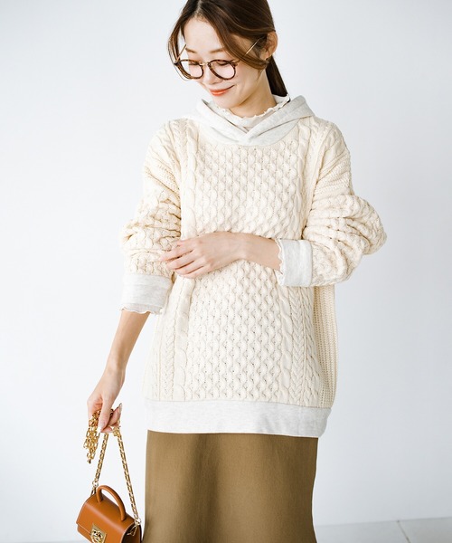 haco!(ハコ)の「かわいげもかっこよさも!スウェットとニットのいいとこどりケーブルニットパーカー YEAH RIGHT!! for haco!(パーカー・レディース・アイボリー・1/2)」の9枚目の写真