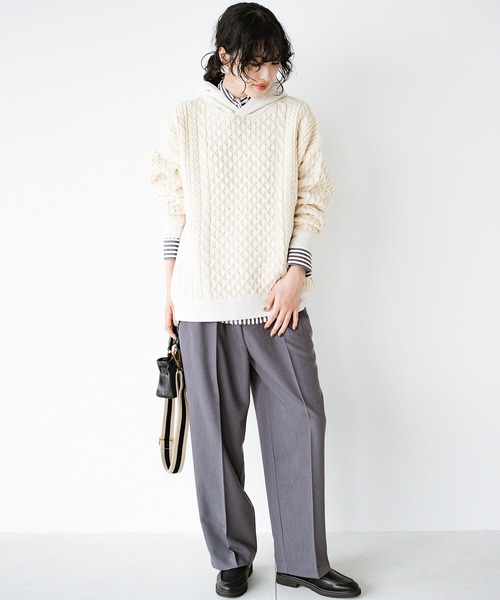 haco!(ハコ)の「かわいげもかっこよさも!スウェットとニットのいいとこどりケーブルニットパーカー YEAH RIGHT!! for haco!(パーカー・レディース・アイボリー・1/2)」の16枚目の写真