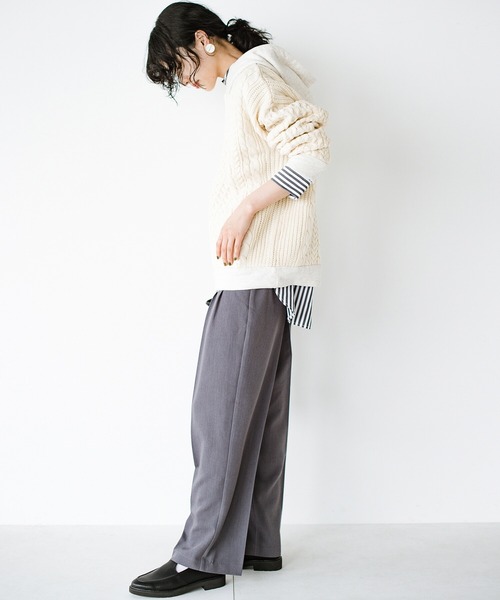 haco!(ハコ)の「かわいげもかっこよさも!スウェットとニットのいいとこどりケーブルニットパーカー YEAH RIGHT!! for haco!(パーカー・レディース・アイボリー・1/2)」の6枚目の写真