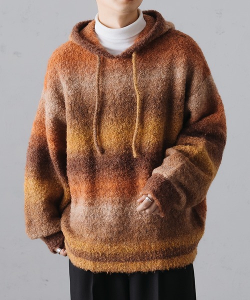 epnok（エプノック）の「グラデーションルーズニットパーカー（ニット/セーター・メンズ・グレー/オレンジ/ブラウン/グリーン・LARGE/MEDIUM/SMALL）」の18枚目の写真