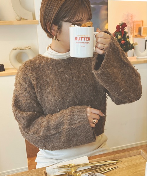 Ambre Neige(アンブルネージュ)の「メランジシャギーフレアニット/【WEB/EC限定商品】(ニット/セーター・レディース・ダークブラウン/ライトグリーン/アイボリー/ライトブラウン・FREE)」の1枚目の写真
