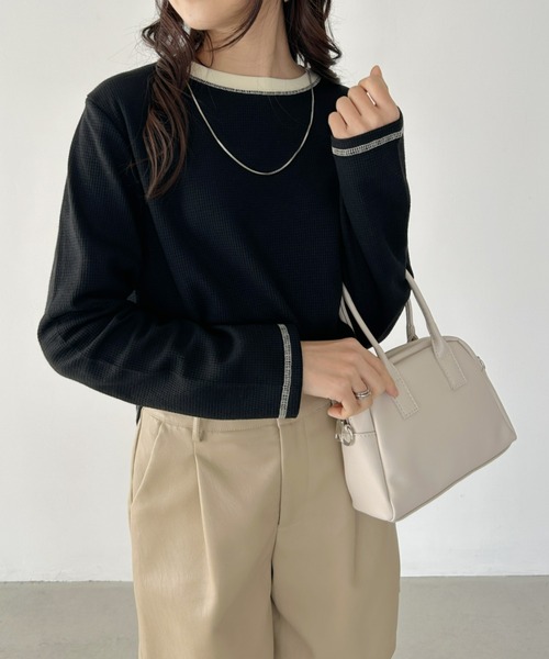 CLEA(クレア)の「配色カラーステッチワッフルオーバーカットソー(Tシャツ/カットソー・レディース・アイボリー/ブラック/ホワイト/カーキ・FREE)」の16枚目の写真
