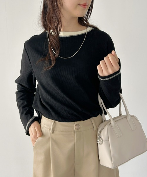 CLEA(クレア)の「配色カラーステッチワッフルオーバーカットソー(Tシャツ/カットソー・レディース・アイボリー/ブラック/ホワイト/カーキ・FREE)」の17枚目の写真