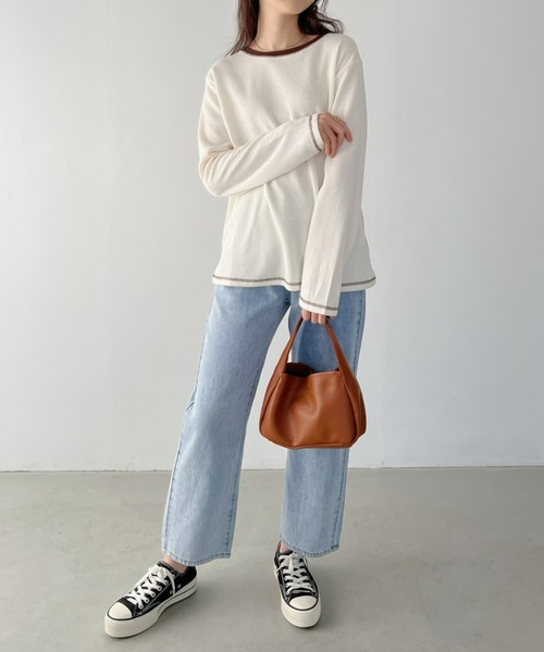 CLEA(クレア)の「配色カラーステッチワッフルオーバーカットソー(Tシャツ/カットソー・レディース・アイボリー/ブラック/ホワイト/カーキ・FREE)」の22枚目の写真