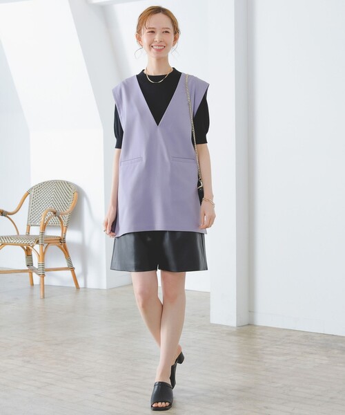 B:MING by BEAMS（ビーミングバイビームス）の「B:MING by BEAMS / オーバー Vネック ベスト（ベスト・レディース・ブラック/イエロー系その他/ラベンダー・SMALL/MEDIUM）」の4枚目の写真