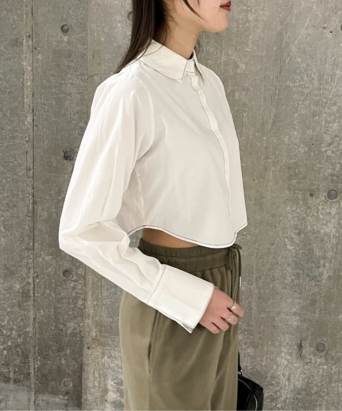 EPIMI E'PIMMY（エピミエピミー）の「配色ステッチクロップドシャツ（シャツ/ブラウス・レディース・ブラック/ブルー/オフホワイト・MEDIUM）」の7枚目の写真