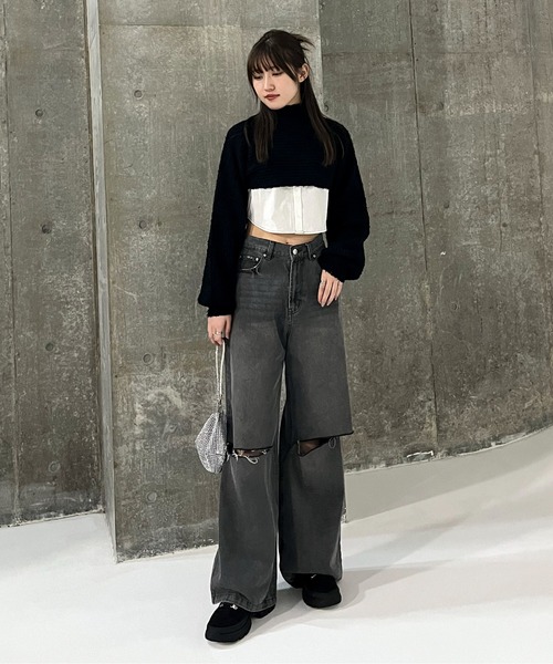 EPIMI E'PIMMY（エピミエピミー）の「配色ステッチクロップドシャツ（シャツ/ブラウス・レディース・ブラック/ブルー/オフホワイト・MEDIUM）」の11枚目の写真