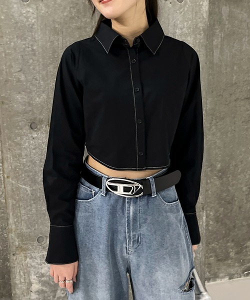 EPIMI E'PIMMY（エピミエピミー）の「配色ステッチクロップドシャツ（シャツ/ブラウス・レディース・ブラック/ブルー/オフホワイト・MEDIUM）」の12枚目の写真